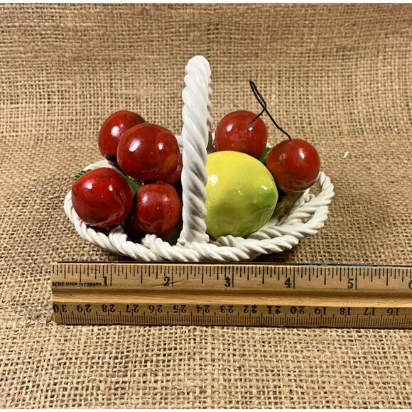 Vintage Ceramic Laced Fruit Basket 4.5" Oval Lemon Cherries Made in Italy - Picture 8 of 11